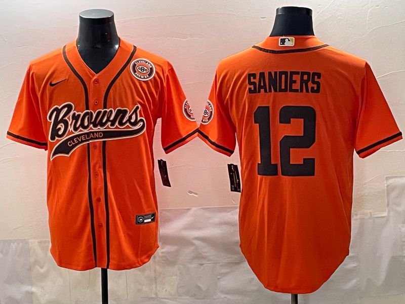 Men 2025 Cleveland Browns 12 Sanders Orange Joint Name Nike Limited NFL Jersey style 1
